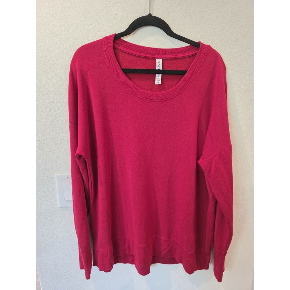 Athleta Coaster Luxe SUPER SOFT Pullover Sweatshirt Sz XL Oversized Candy Red